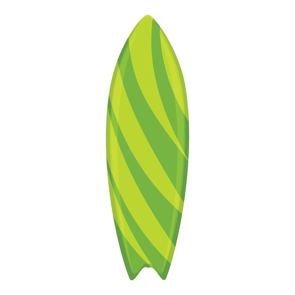 Green striped surfboard icon, cartoon style vector