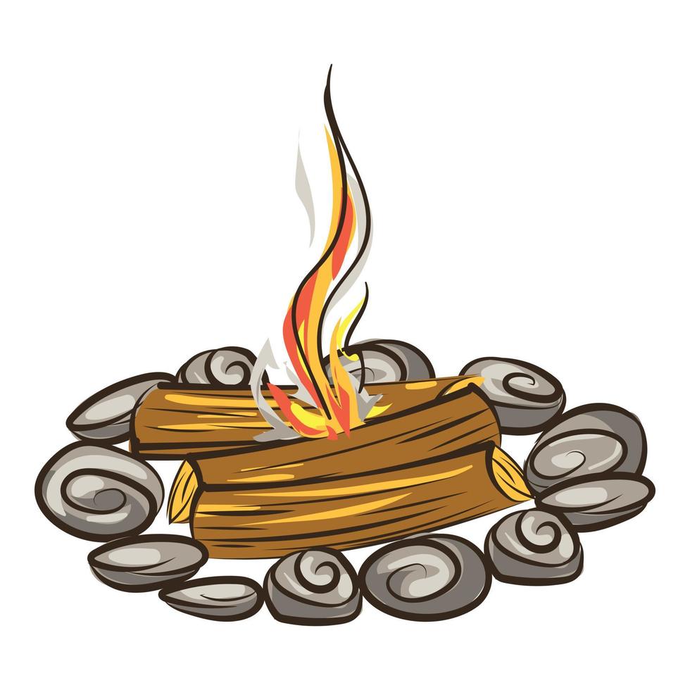 Tent campfire icon, cartoon style vector