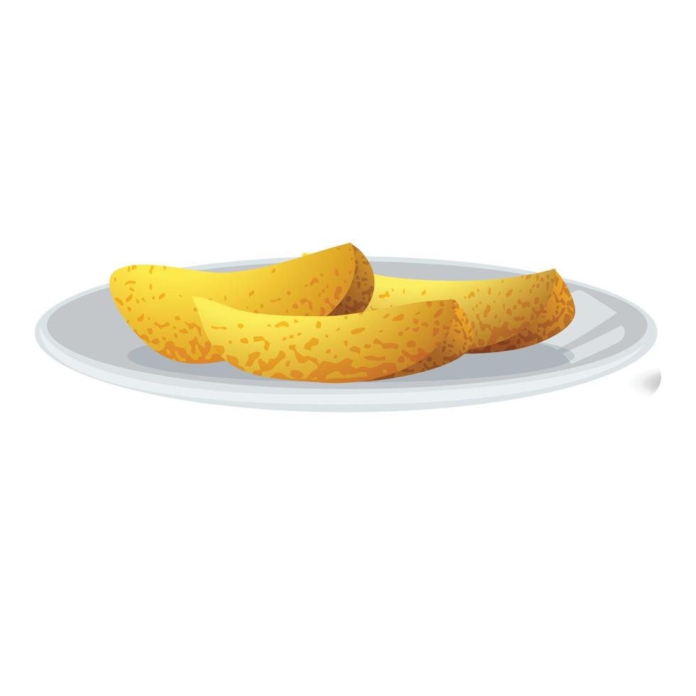 Dish potato plate icon, cartoon style vector