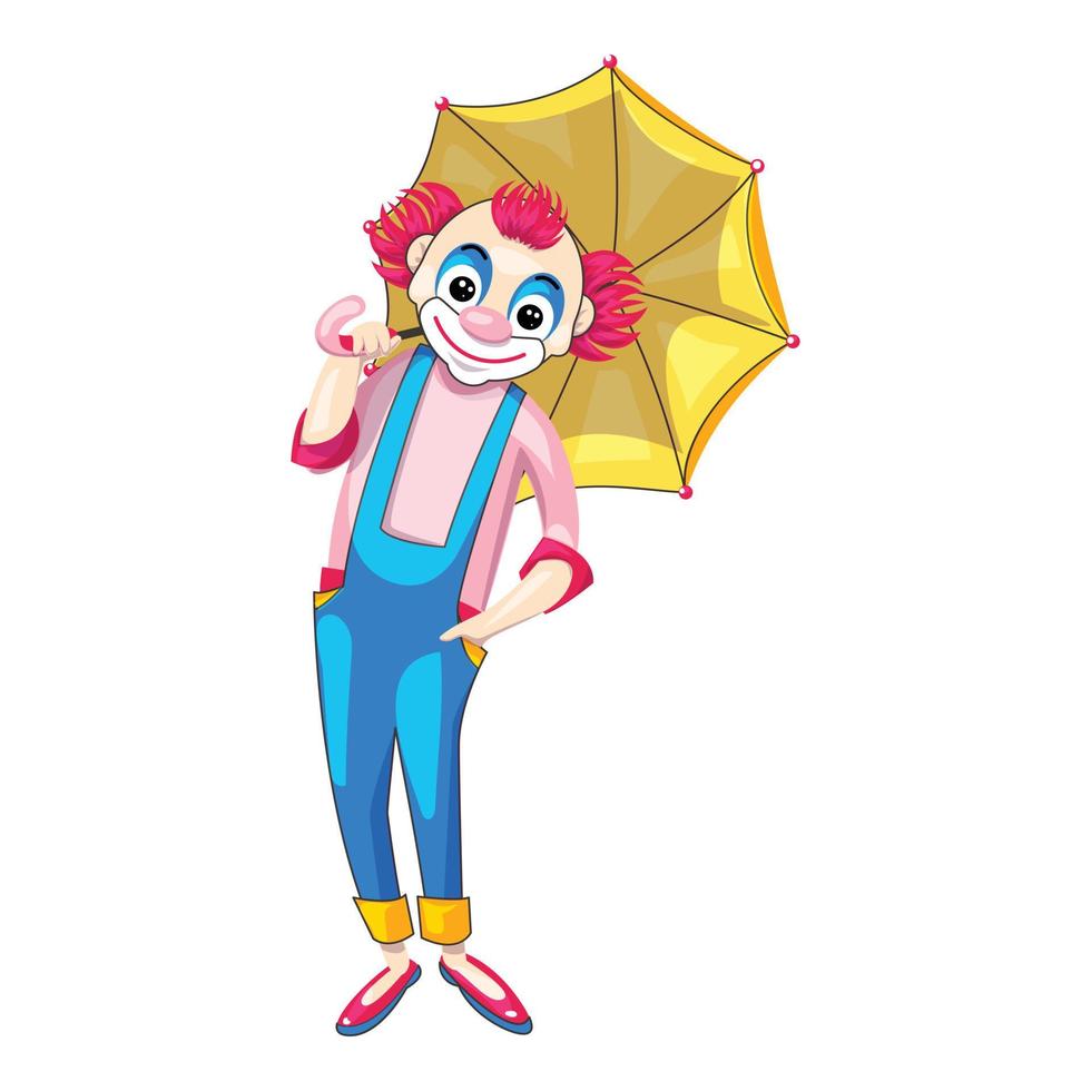 Cute clown with umbrella icon, cartoon style vector