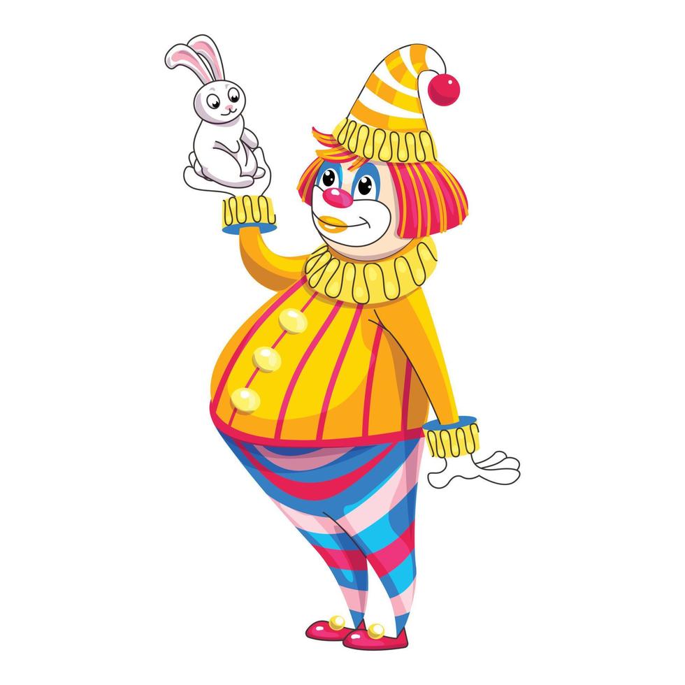 Clown with rabbit icon, cartoon style vector