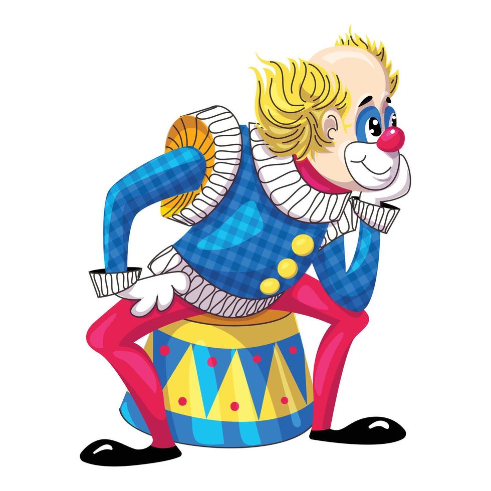 Clown on drums icon, cartoon style vector