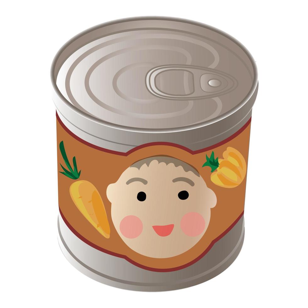 Kid food tin can icon, cartoon style vector