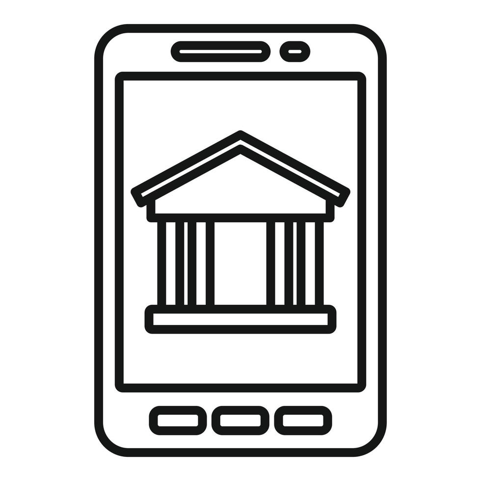 icono de préstamo en línea del banco de teléfonos inteligentes, estilo de esquema vector