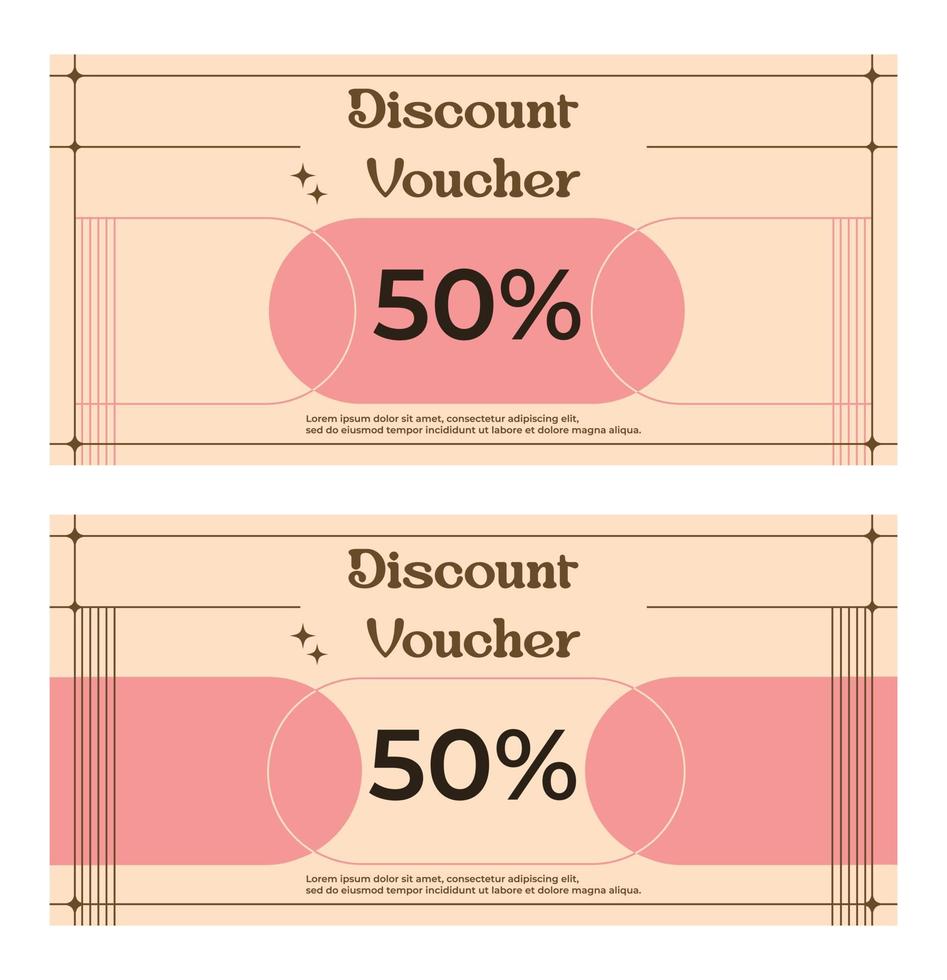 Vector discount voucher templates. Elegant voucher discount voucher in vintage and modern style in beige and pink tones. Template for discount or promotion.
