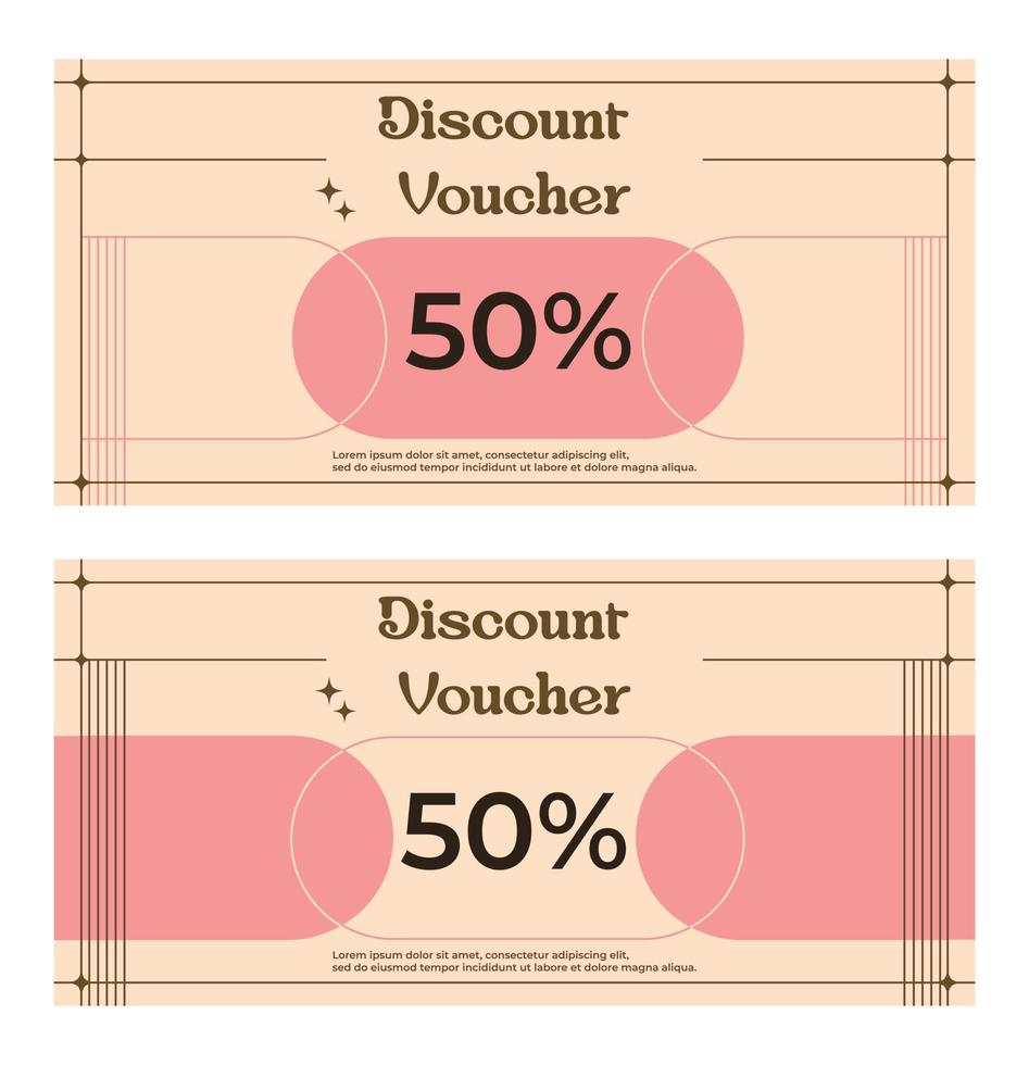 Vector discount voucher templates. Elegant voucher discount voucher in vintage and modern style in beige and pink tones. Template for discount or promotion.