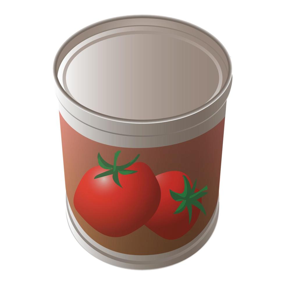 icono de lata de tomate, estilo de dibujos animados vector