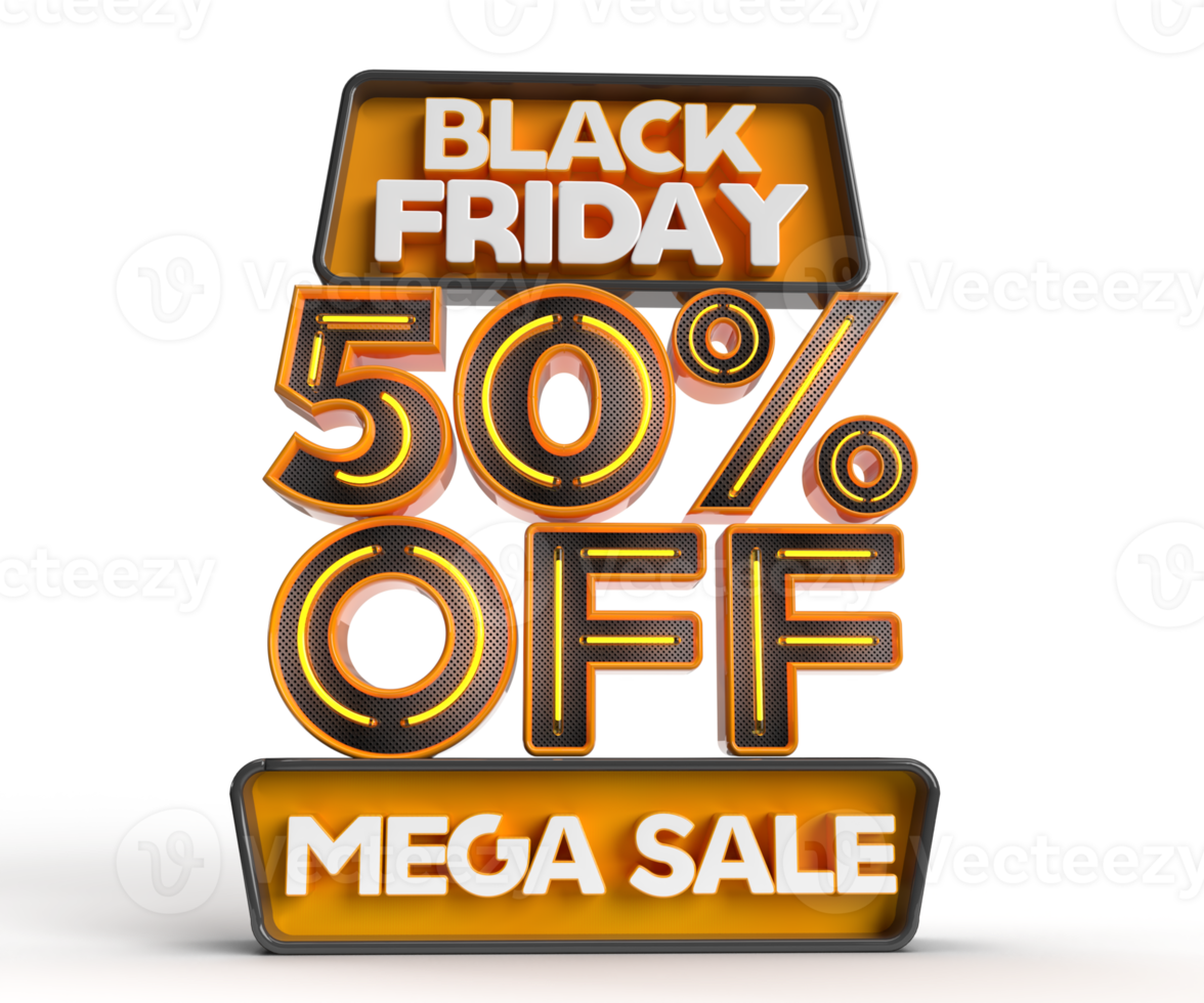 Black Friday sale 3d realistic render isolated with 50 percent off mega sale PNG