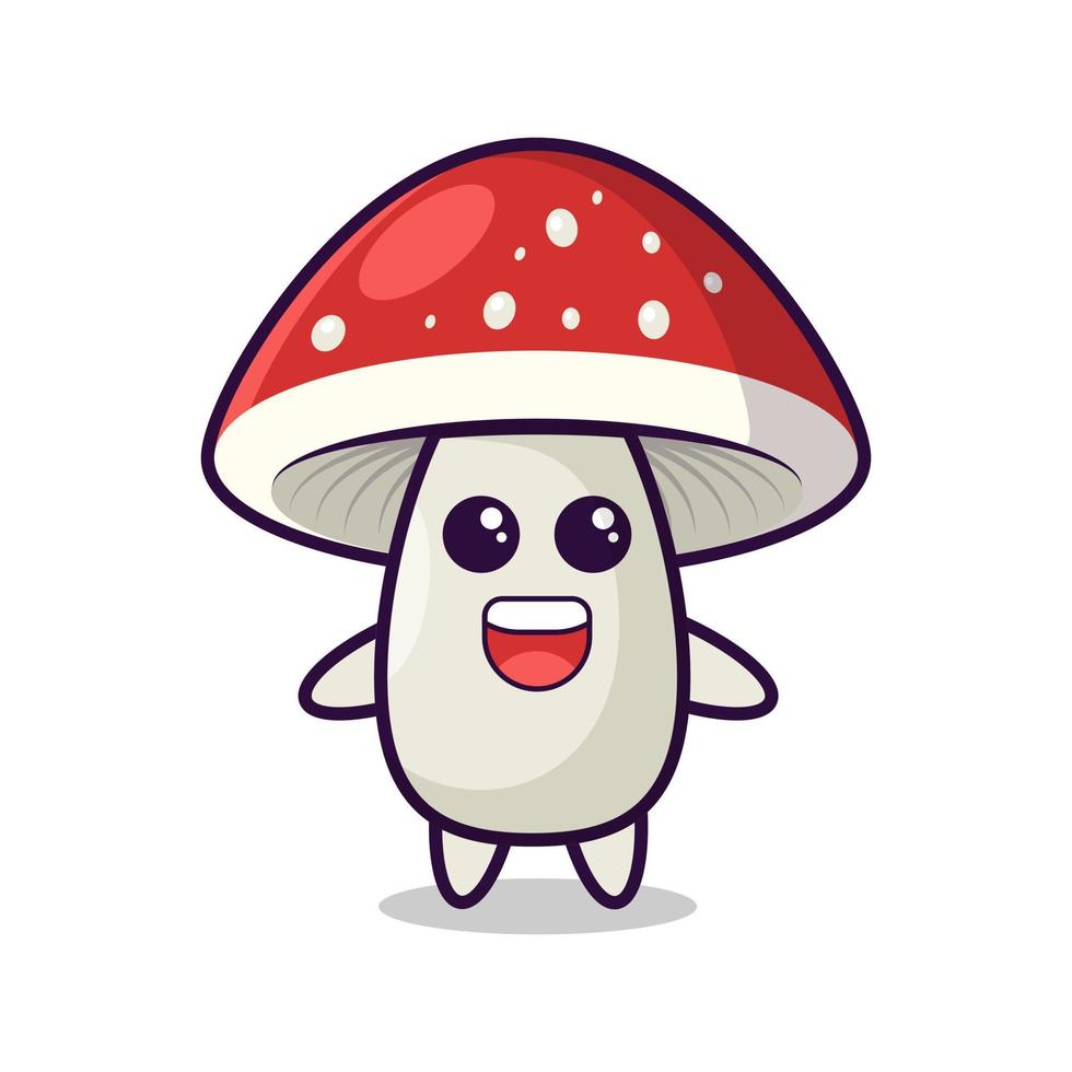 Cartoon funny mushroom with red cap vector