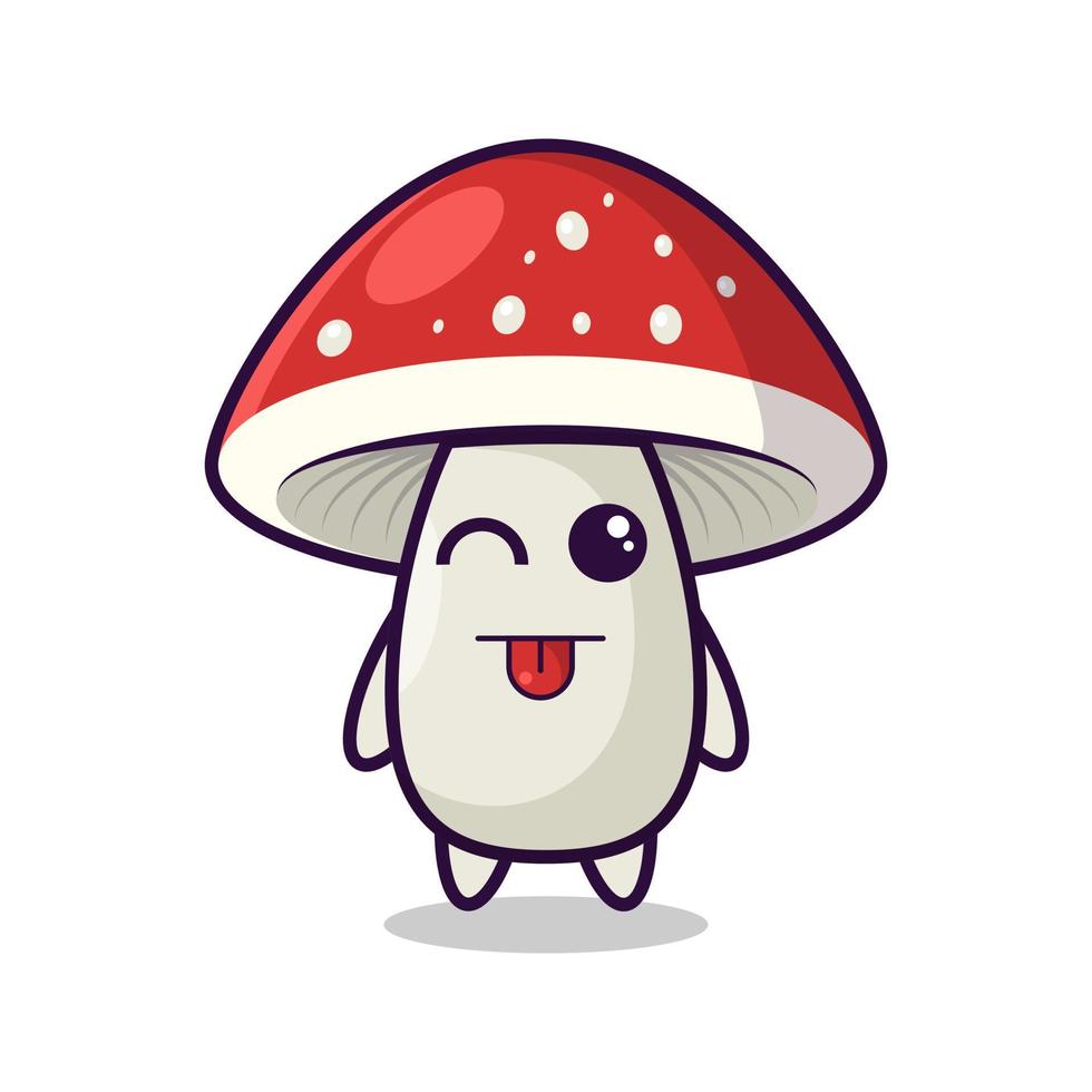 A cartoon mushroom with a tongue and a red cap vector