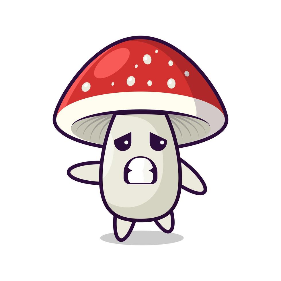 Cartoon sad mushroom with red cap vector