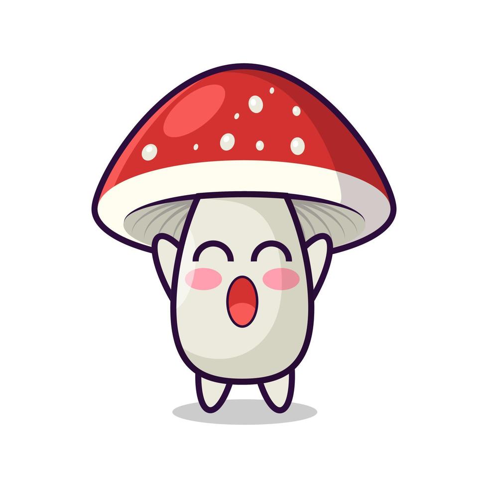 Cartoon shy mushroom with red cap vector
