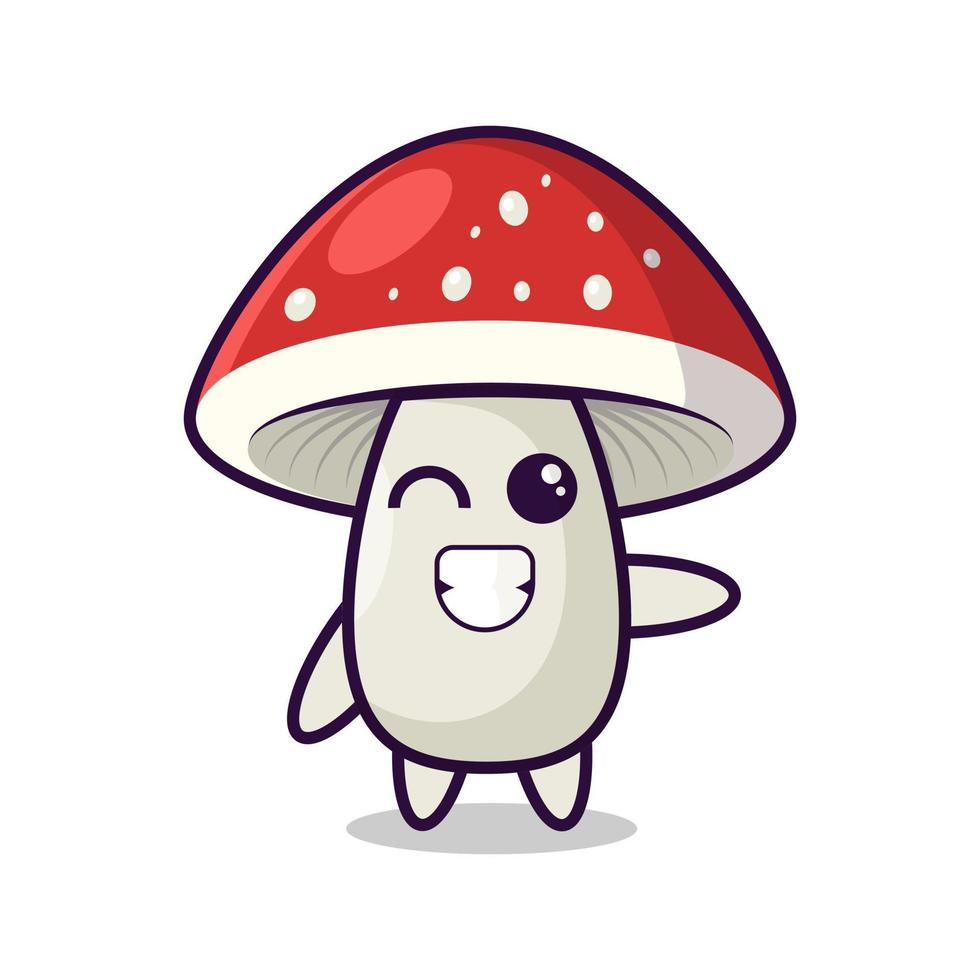 Cartoon funny mushroom with red cap vector