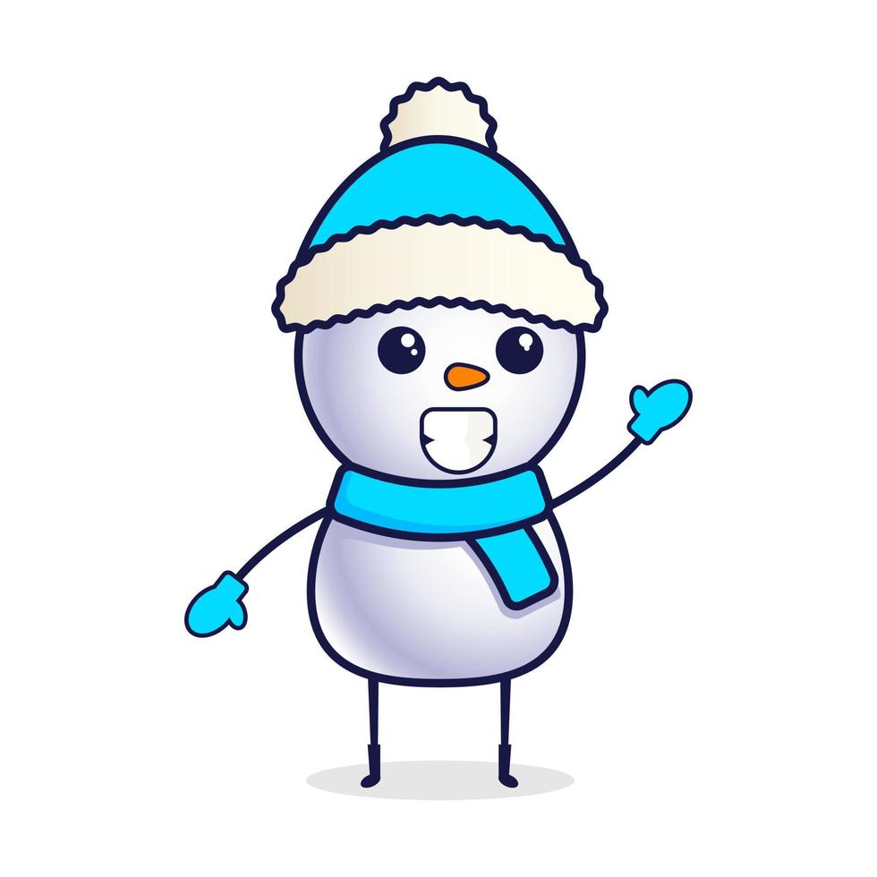 muñeco de nieve de dibujos animados alegre en un sombrero de navidad vector