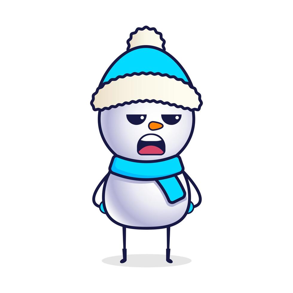 muñeco de nieve de dibujos animados disgustado en un sombrero de navidad vector