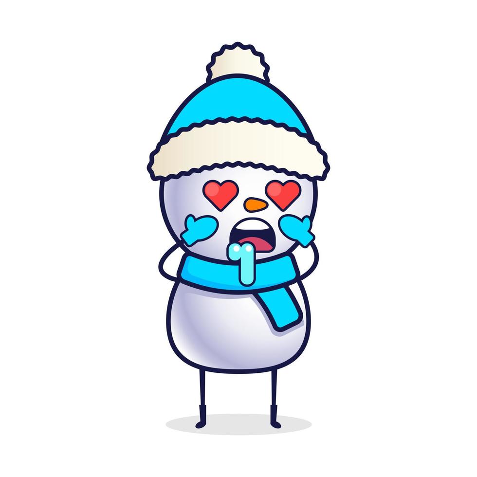 Love cartoon snowman with hearts vector