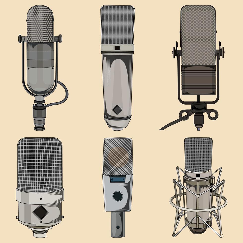 vintage microphones set vector, Retro microphones set stock Illustration vector