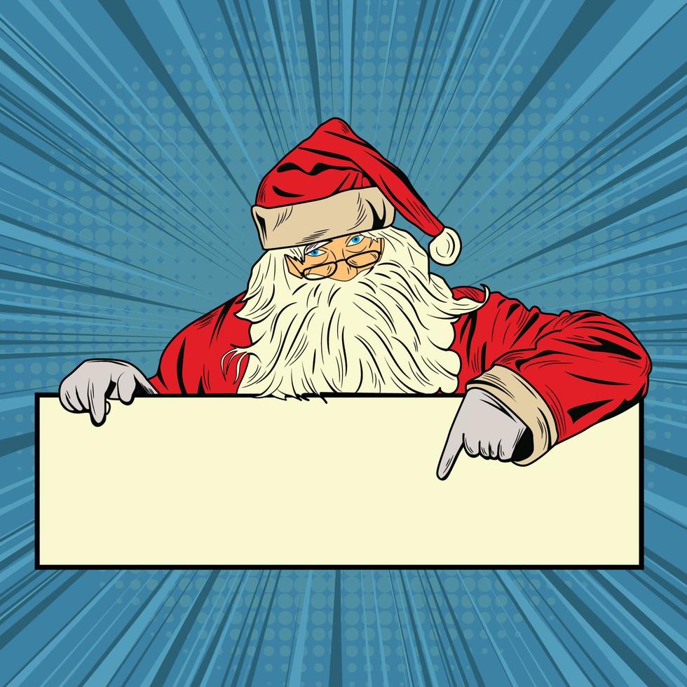 Comic Pop Art Santa Claus with sign board Vector Illustration