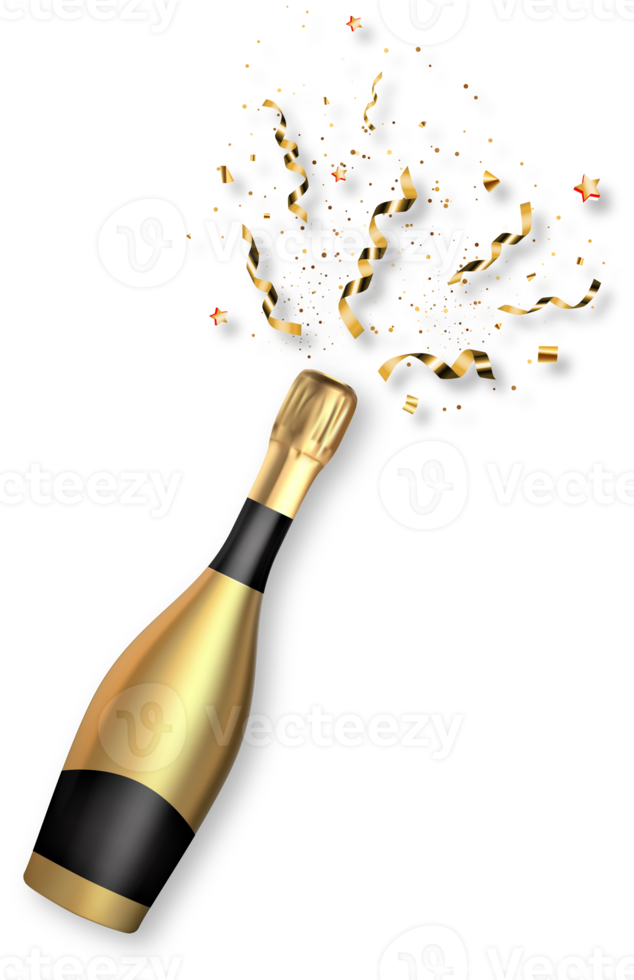 Golden Champagne Bottle with Party Confetti png