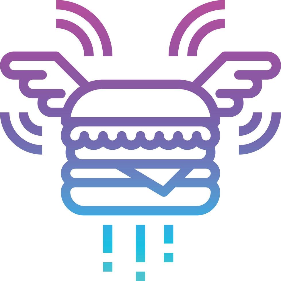 hamburguesa volando entrega de comida rápida - icono degradado vector