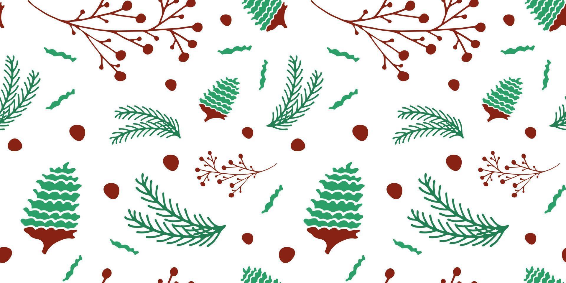 Botanical, organic pattern seamless with pine cones and branches. Green, color. Vector illustration