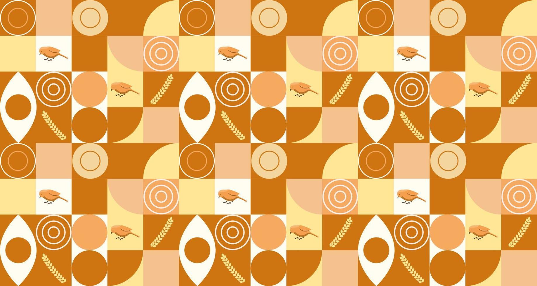 Geometric pattern seamless. Orange color. Bird, circles, rectangles, semicircle. Vector illustration