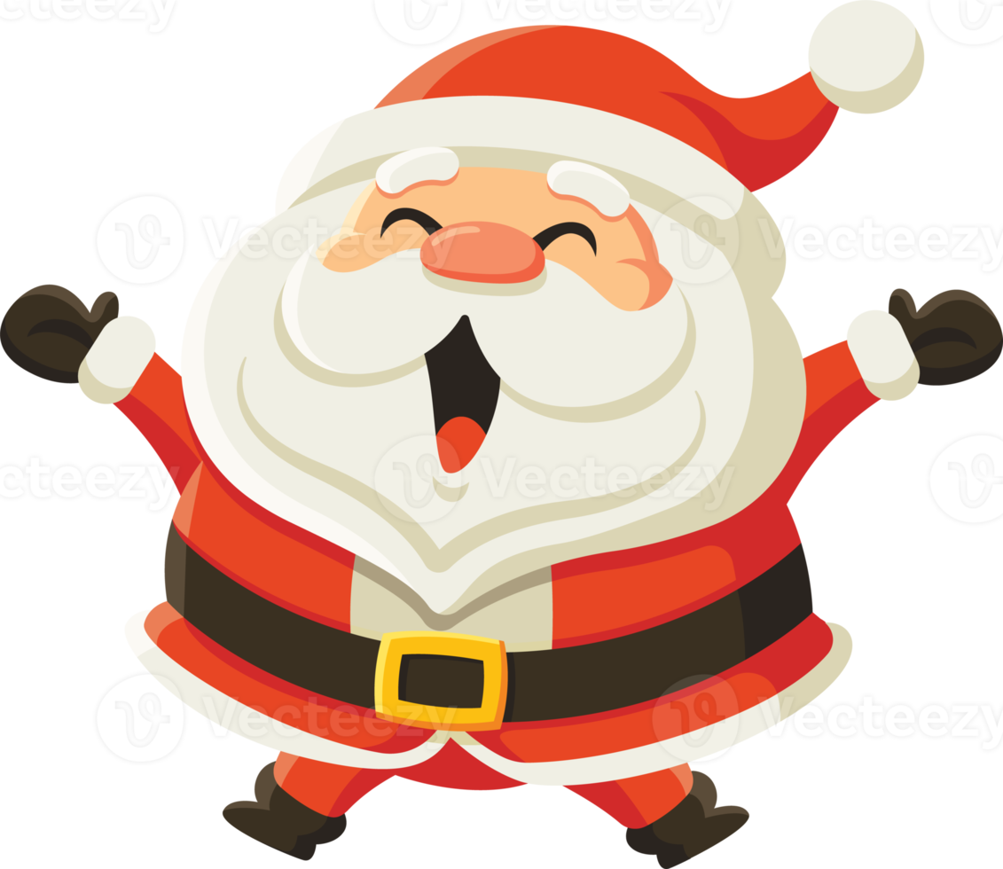 Santa Claus character design. Santa Claus jumping excitedly with mouth open big png