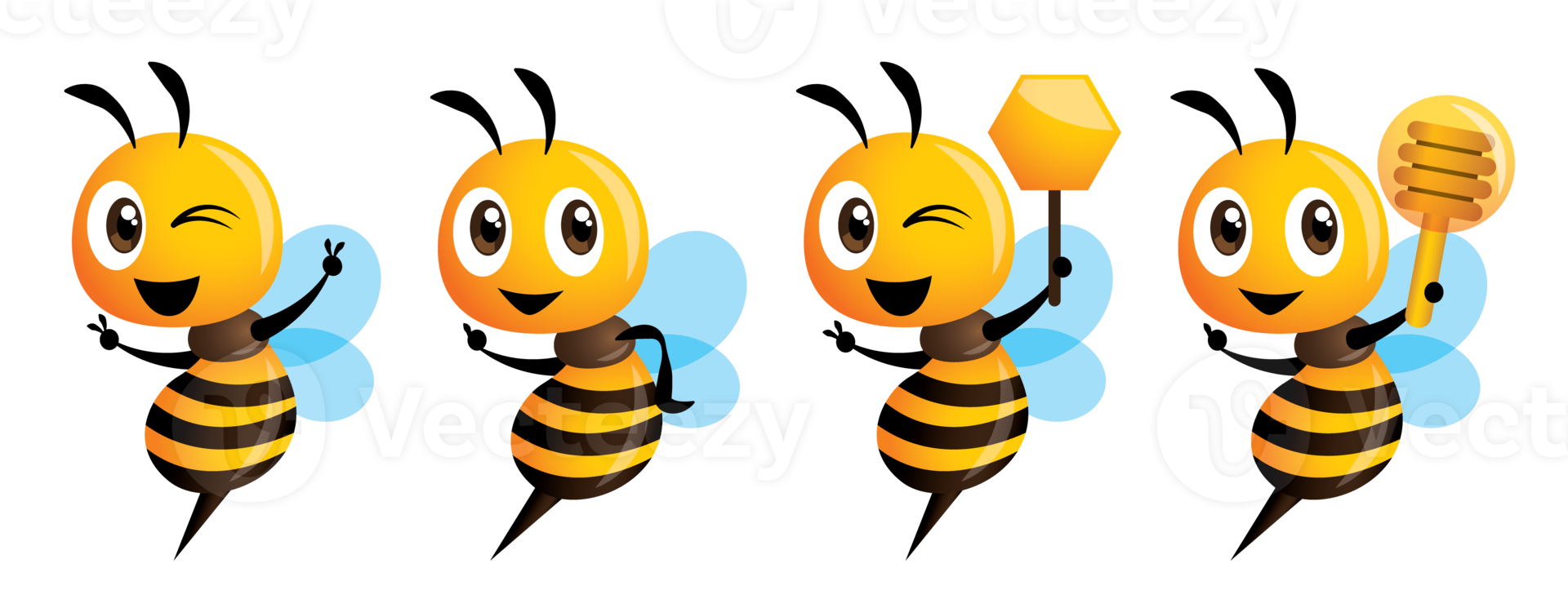 Cartoon cute bee mascot series. Cartoon cute bee pointing. Bee cartoon illustration isolated png