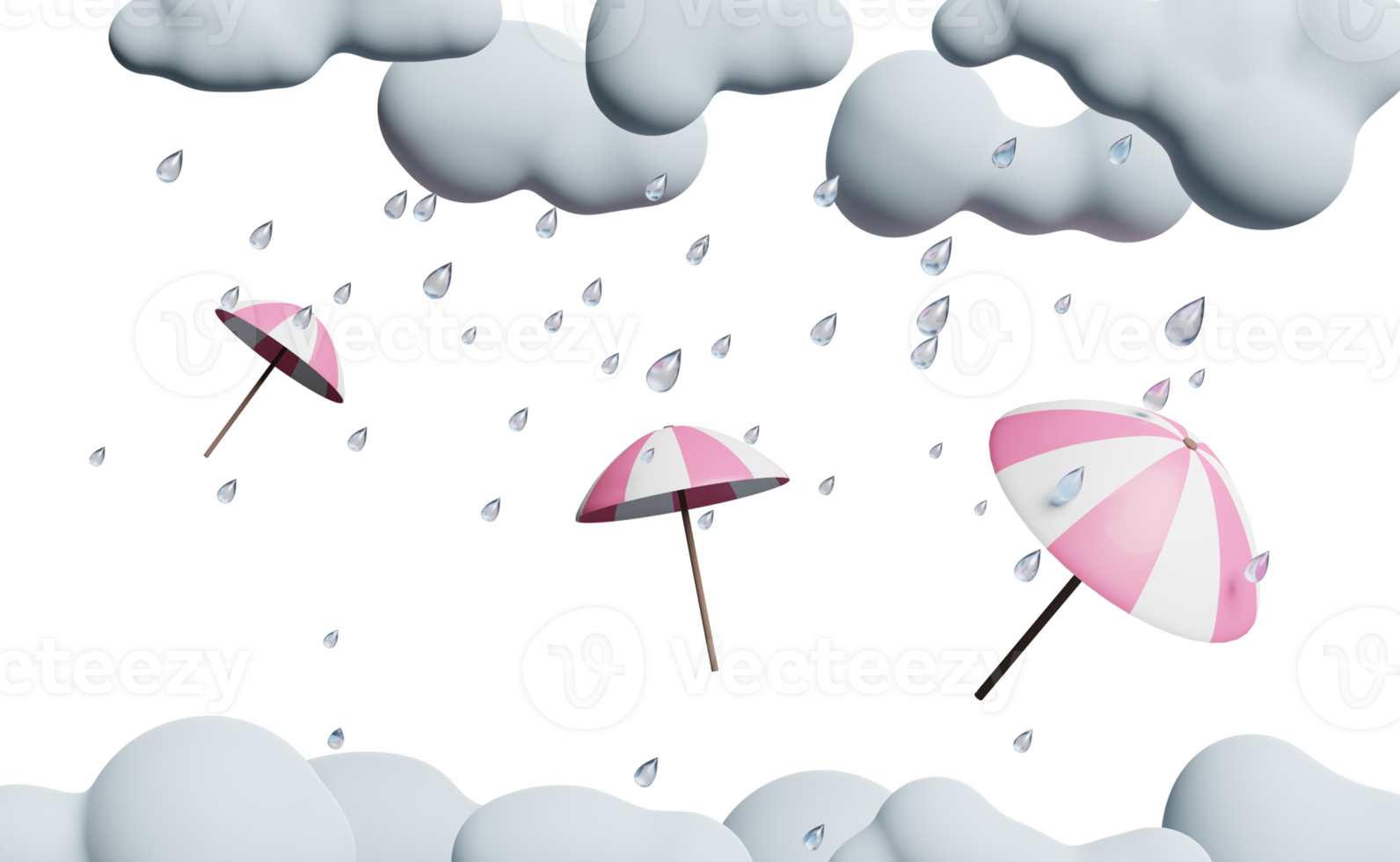 regen wolk met paraplu, laten vallen regen water in de regenachtig seizoen geïsoleerd. concept 3d illustratie of 3d veroorzaken. png