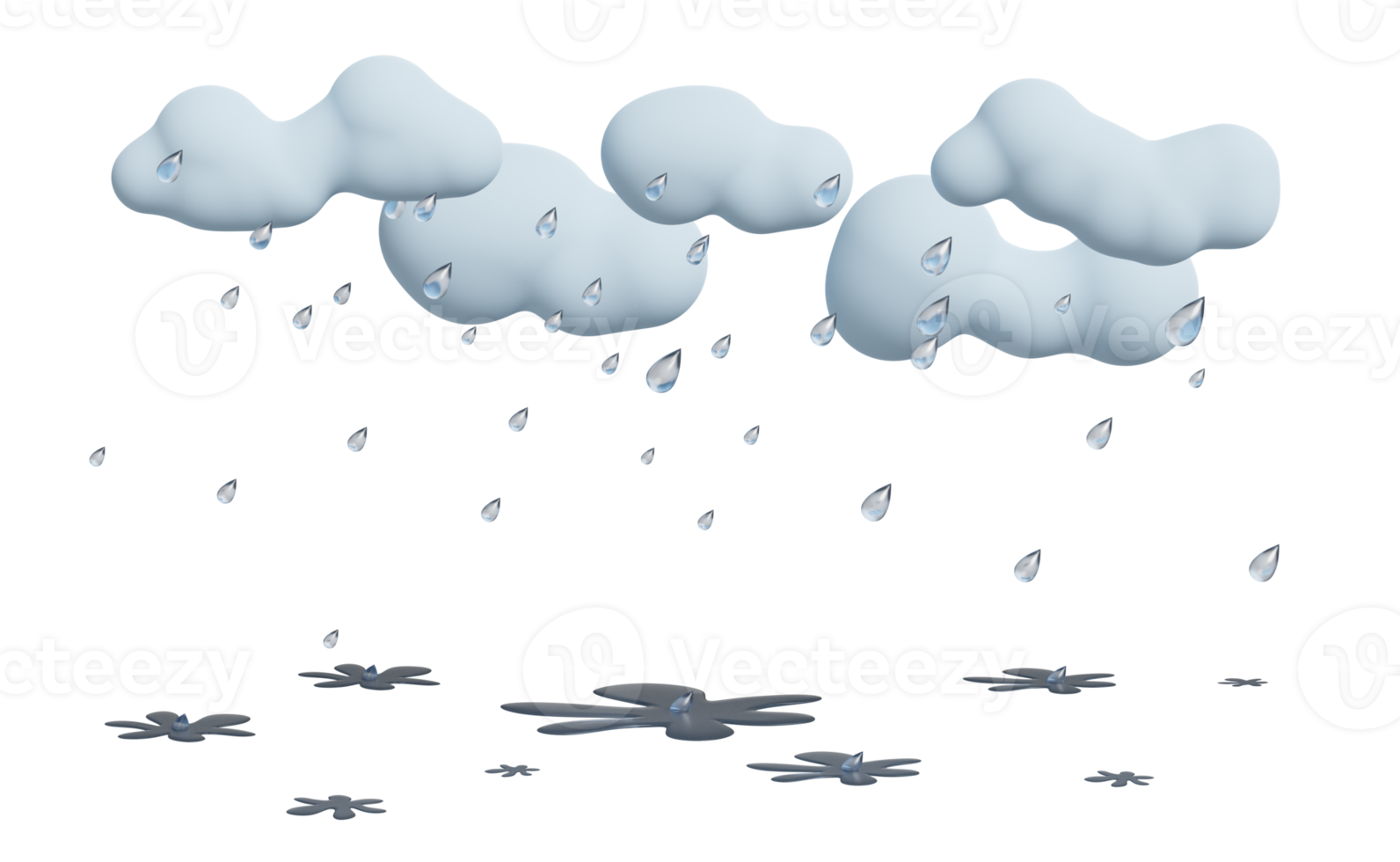 nuage et pluie avec éclaboussures d'eau pendant la saison des pluies isolées. concept illustration 3d ou rendu 3d. png