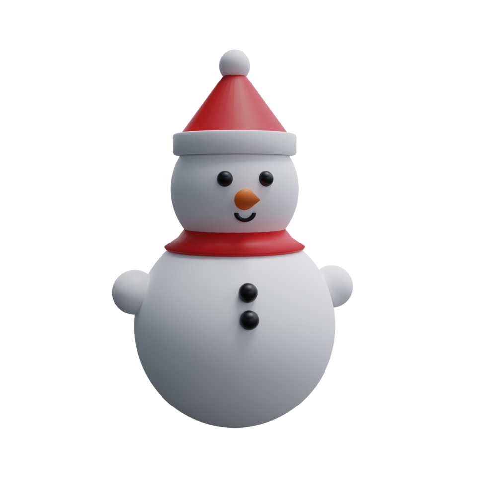 Boneco de neve dos desenhos animados 3D com chapéu de Natal. renderização 3D. png