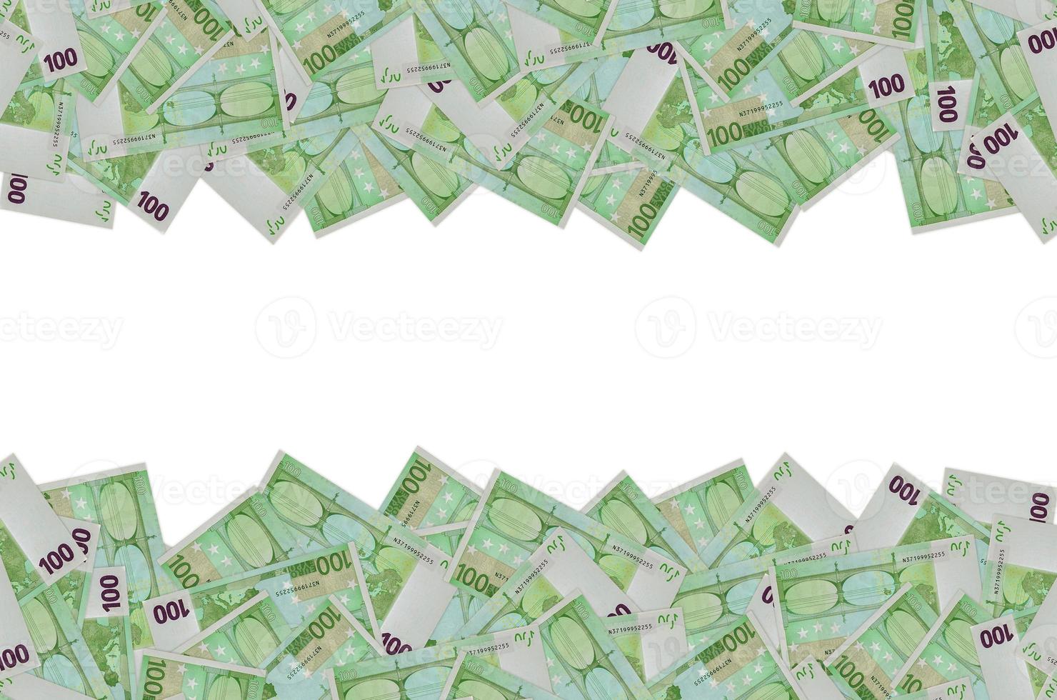 Rear part of 100 euro banknote close-up with small green details photo