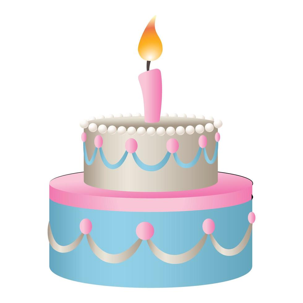 Fun birthday cake icon, cartoon style vector