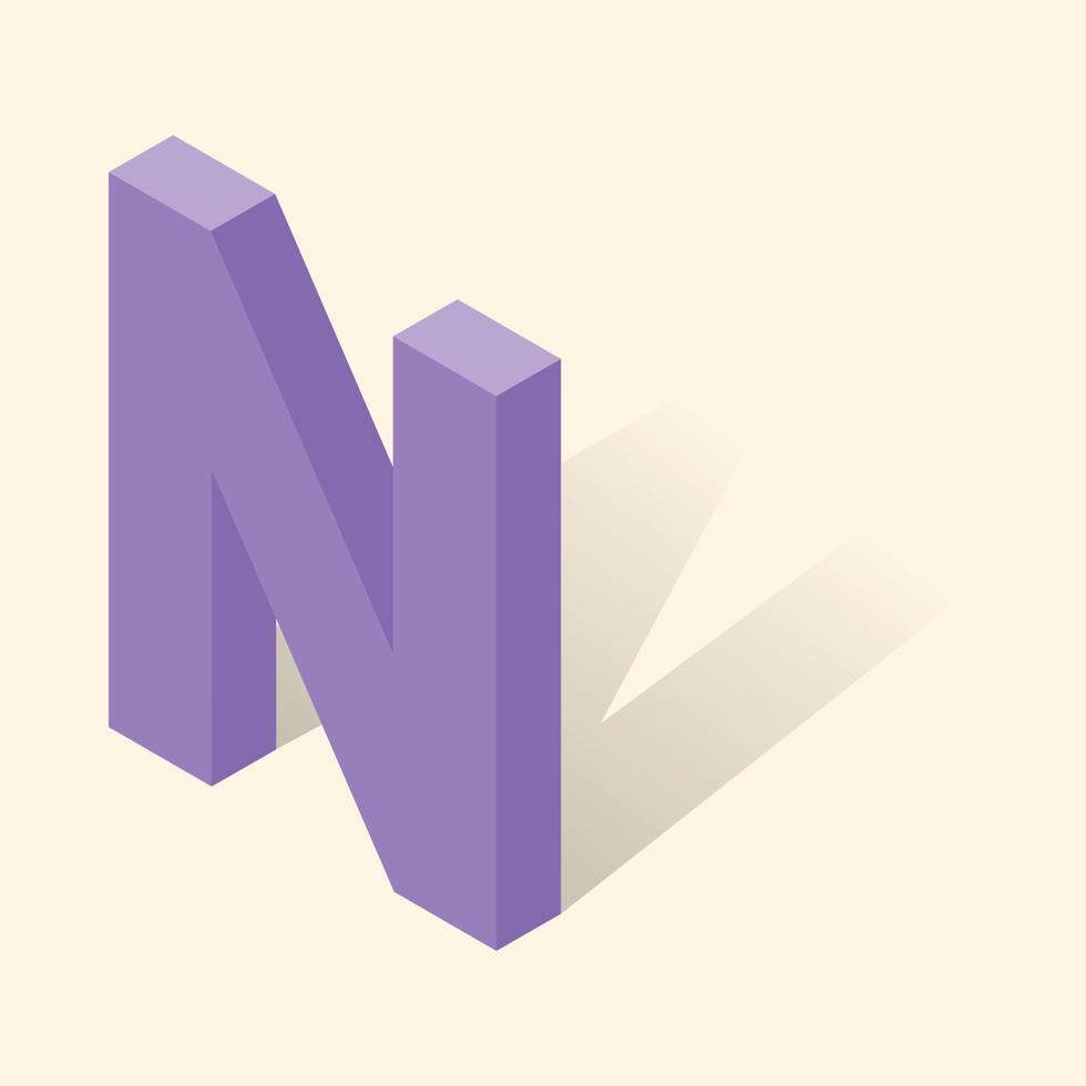 N letter in isometric 3d style with shadow vector