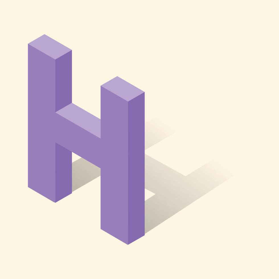 letra h en estilo isométrico 3d con sombra vector