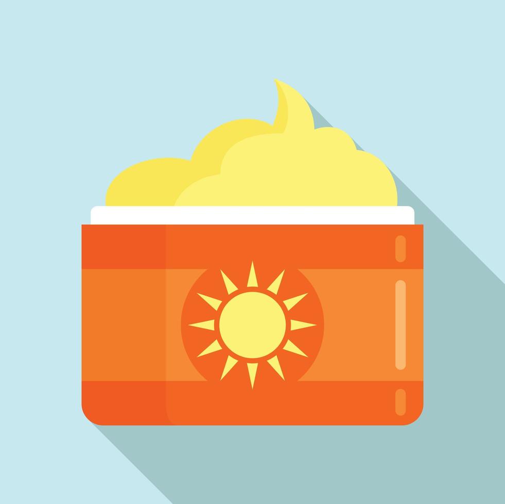 icono de crema de tarro de protección solar, estilo plano vector