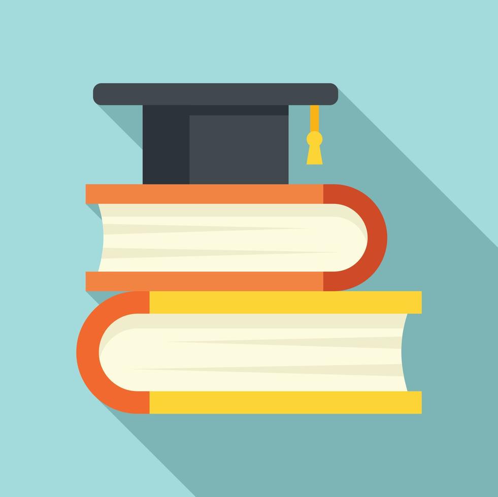 Graduation hat on books icon, flat style vector