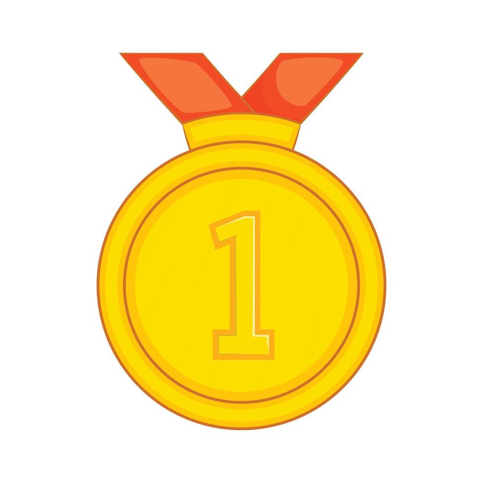 Gold medal for first place icon, cartoon style vector