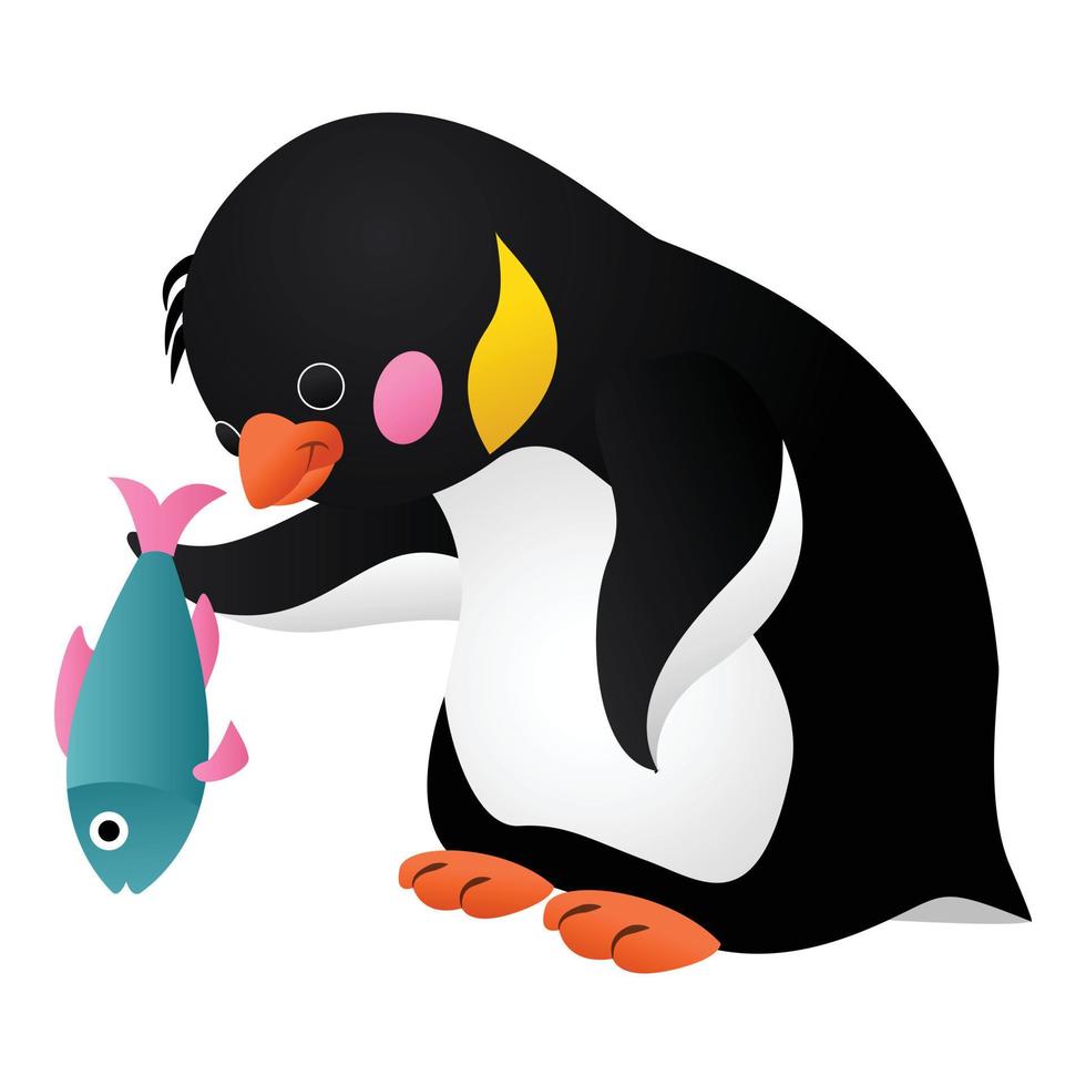 pingüino con icono de pescado, estilo de dibujos animados vector