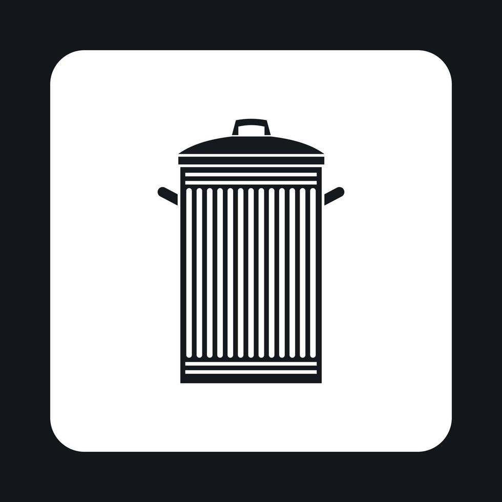 Trash can with lid icon, simple style vector