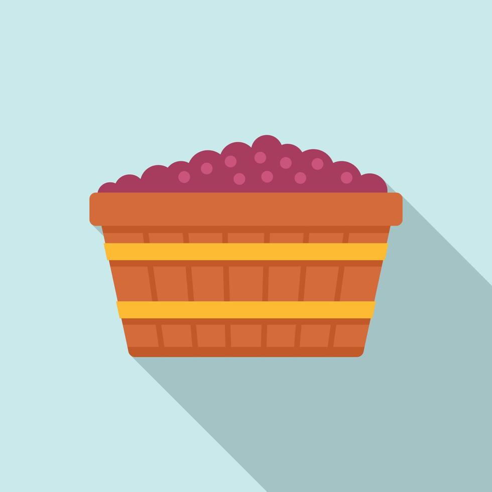 Wood grapes pot icon, flat style vector