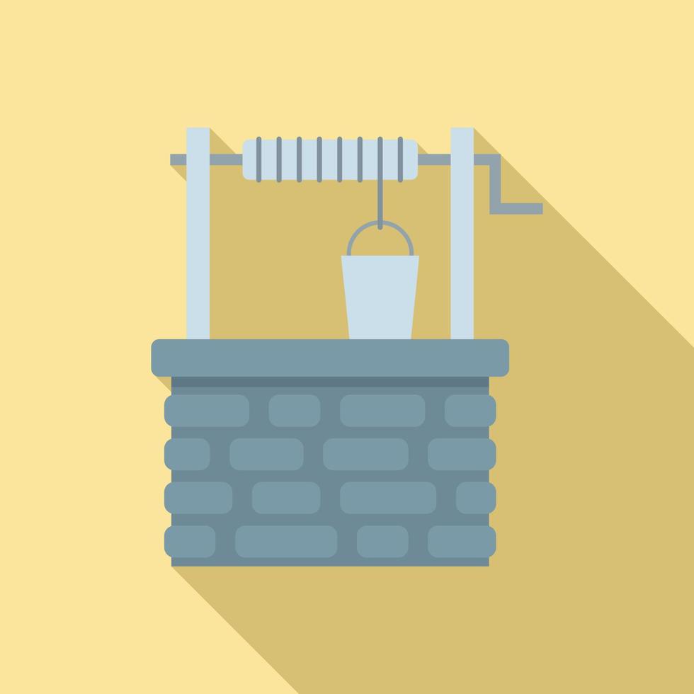 Old stone water well icon, flat style vector