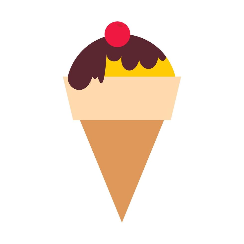 Chocolate ice cream with cherry icon, flat style vector