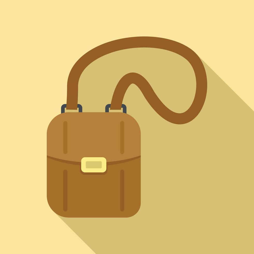 Hunter safari bag icon, flat style vector