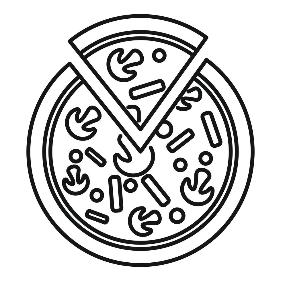 icono de pizza con salsa de champiñones, estilo de esquema vector