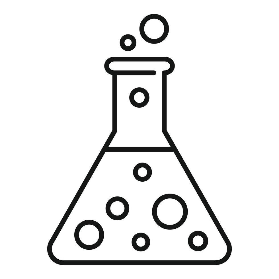 icono de exploración de matraz químico, estilo de esquema vector