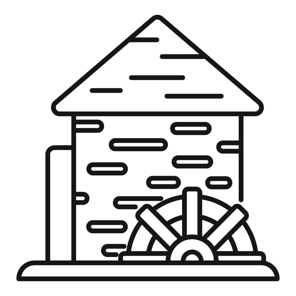 icono de molino de rueda hidráulica, estilo de esquema vector