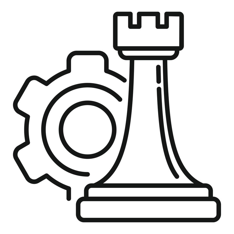 icono de torre de estrategia de engranaje, estilo de esquema vector