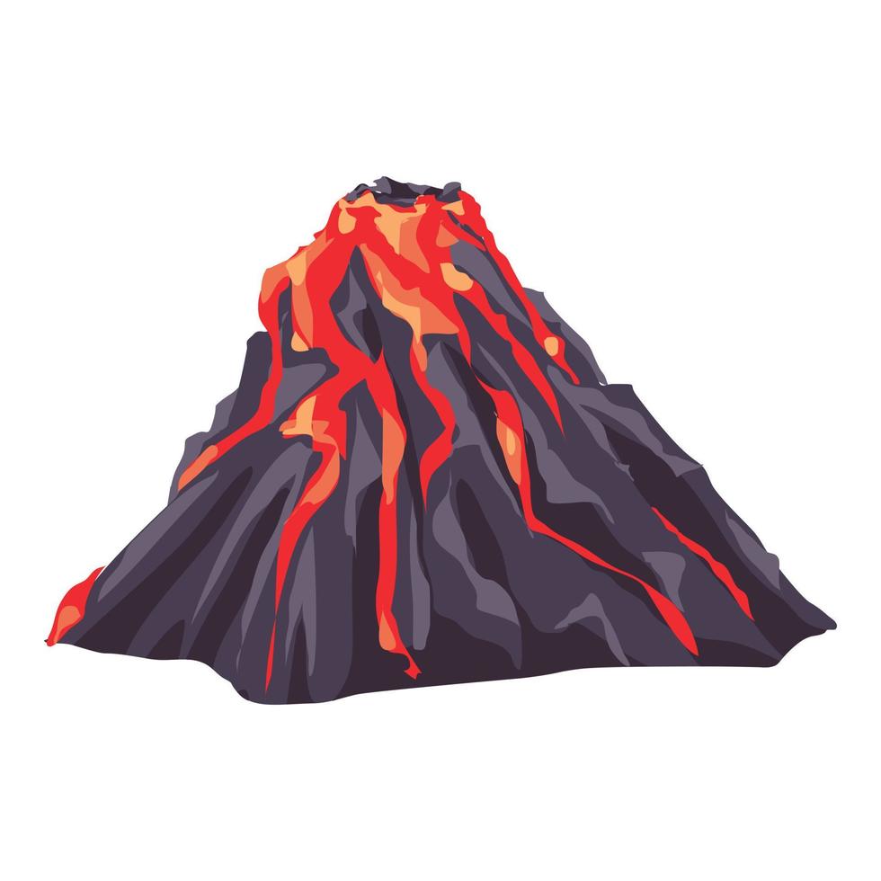 icono de volcán de lava completo, estilo de dibujos animados vector
