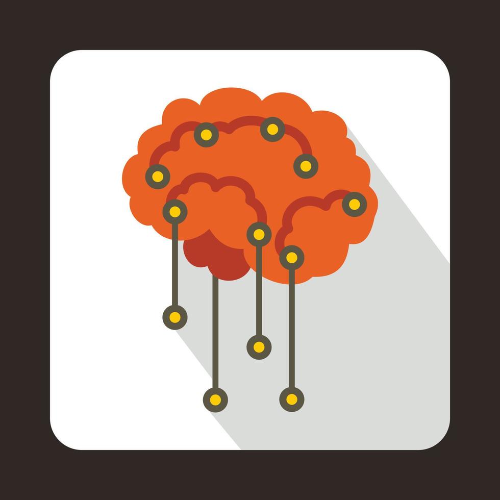 Sensors on human brain icon, flat style vector